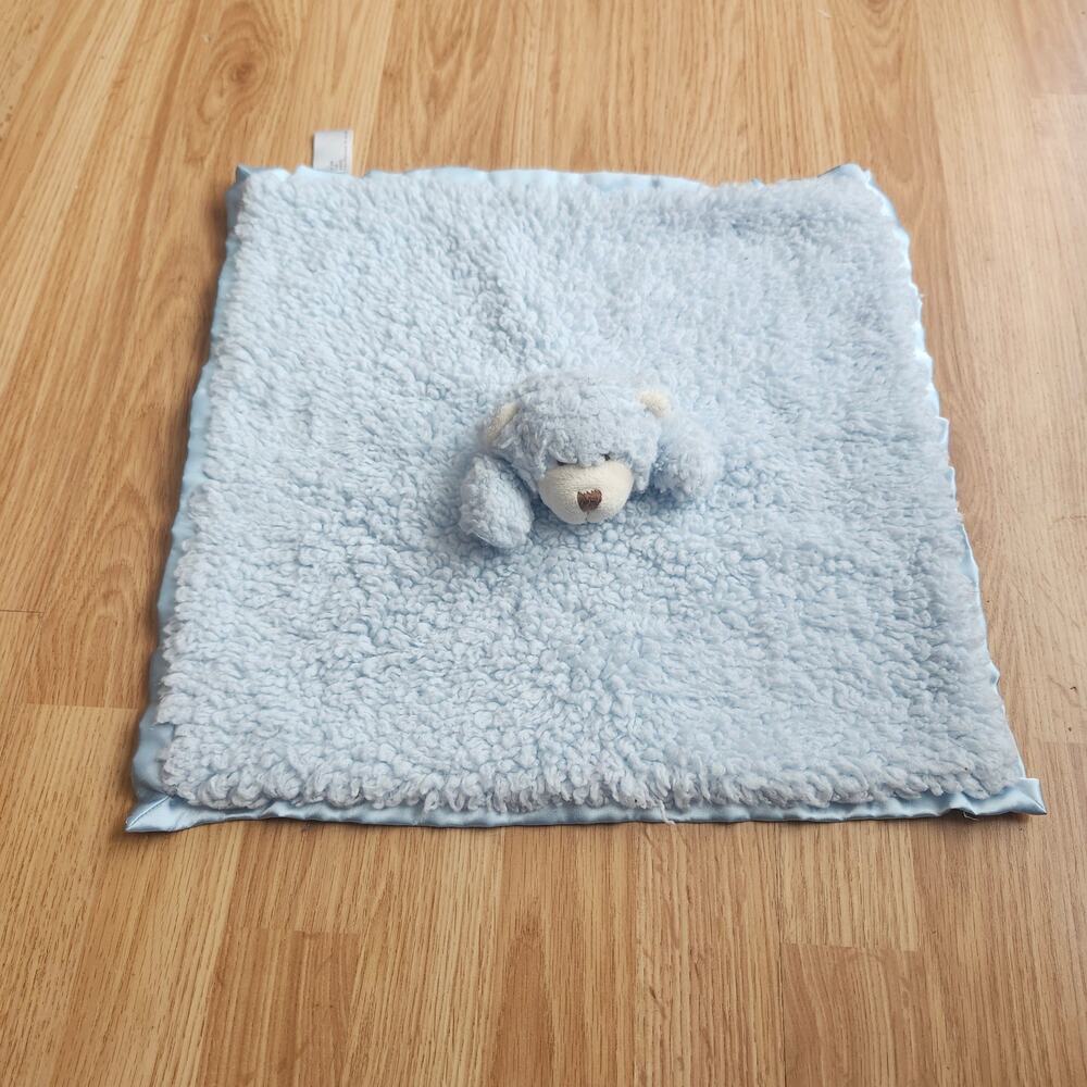 Stephan Baby Plush Bear Security Lovey Blanket Blue Satin Trim Minky Sherpa